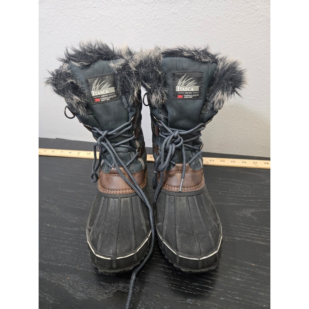 Itasca Winter Snow Thinsulate Faux Fur Trim Quilted Duck Boots Olive 9